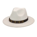 Detailed view of white felt fedora hat featuring brown braided band with gold studs - M (56-58cm) / White