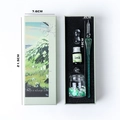 Emerald green gradient glass dip pen set with ink and matching art gift box - 18cm Pen + Ink + Holder + Cup / Youth (Green)