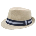 Cappello di paglia stile Panama beige con nastro blu per la protezione solare estiva - M (56-58cm) / Beige
