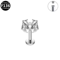 F136 titanium internally threaded labret stud featuring a silver spider design - Spider Design (G23LAI052-S) / Silver