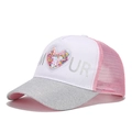 Mädchen Baseballkappe in Rosa und Weiß mit Glitzerschirm und Herz-Pailletten - Herz Pailletten - Weiß
