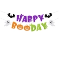 Glitzerndes Happy Boo Day Halloween Banner mit lila, orangefarbenen und grünen Buchstaben - Happy Boo Day Banner