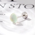 Dreamy synthetic moonstone screw stud earring in polished titanium steel for women - Single Piece / Yellow (A321-1)