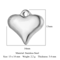 Zilveren roestvrijstalen hartvormige hanger met afmetingen van 13x14mm en specificaties - Gepolijste Hart Stijl (VC731) / Zilver