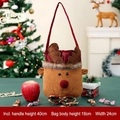 Brown reindeer Christmas gift bag in soft fleece with antlers and plaid bow decoration - Large Faux Leather Bell Handbag Elk
