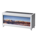 White humidifier featuring a snow mountain landscape panel and flame effect mist output - Custom Picture