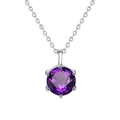 Moissanite 925 sterling silver necklace featuring round purple gemstone in six-prong setting - 0.5 Carat Amethyst Crystal/White Gold