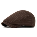Men's dark brown striped flat cap with newsboy style and classic vintage ivy hat design - L(58-60cm) / Striped Coffee