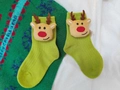 Calze natalizie verdi per bambini con decorazione di renna 3D in peluche morbido - S (0-1 Anno) / Alce Verde