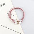 Three-strand dusty rose elastic hair tie with white pearls and gold bead accents - Dusty Pink