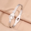 [198] Silver Diamond-studded Leather Buckle Bracelet