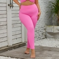 Legging de yoga grande taille rose vif avec taille haute en tissu de sport extensible - 12/L / Bas / Rose Barbie