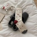 Retro cream cotton socks with colorful dots and heart patterns for a cozy vintage look - One Size / Heart