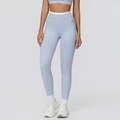 Hellblaue gerippte Yoga-Leggings mit hohem Bund und passender Sportweste für Damen im Set - Nebelblau