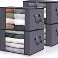 Deep gray non-woven fabric underbed storage box with clear window and quilted texture - 60x40x35cm / Grey Black Edge