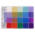 20-color DIY glass seed bead and alphabet bead kit in transparent storage box - 24 Grids Set with 3mm Beads