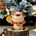 Christmas reindeer figurine with festive hat and bell, 5.7x4x5.3cm resin ornament - Fawn SD02