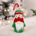 Grüne gestrickte Weihnachtsgnom-Figur mit Rentiergeweih und festlichem weißem Bart - Elf Waldmann Männlich Anhänger (E-DD46) / Grüner Körper/Strickmuster-Mütze