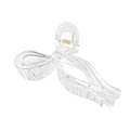 Macro detail of transparent bow hair claw clip showing golden spring and sturdy teeth - Clear