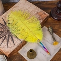 Bright yellow feather pen set with iridescent gradient nib and vintage metal pen holder - Yellow