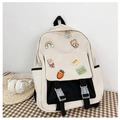 Zwart-beige canvas rugzak met leuke cartoon patches en madeliefje ritssluitingen - 5A Badge / Zwart