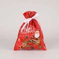 Red Christmas drawstring gift bag with Santa Claus illustration and white ribbon - Christmas Red / 24*32cm