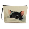 Trousse à maquillage en toile avec imprimé chat noir mignon et dragonne noire pratique - Chat Noir qui Espionne