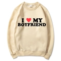 Light yellow crewneck sweatshirt featuring a black and red heart print for Valentine's Day - Khaki Slogan