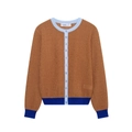 Cárdigan de punto vintage para mujer con cuello redondo y manga larga en marrón y azul - S / Chocolate