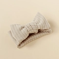 Elastic ribbed knit baby headband with a large bow in beige color for infants - 17*8.5cm / Khaki