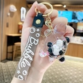 Creative bear oil bubble keychain with black and white beads and brown wrist strap - Turtle Bubble Bead - Black