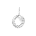 Silver stainless steel round pendant with radial sunburst texture and fixed bail - Letter O / Steel Color