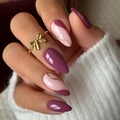 Detailed close-up of almond-shaped purple and pink nails with elegant gold wire accents - Bz1609 Gold And Purple / Glue Type