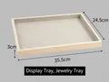 Beige wood jewelry display tray with grey velvet lining and 35.5x24.5x3cm dimensions - Empty Apricot Microfiber Tray