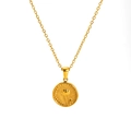 Gold lily of the valley flower pendant necklace with polished coin relief charm - June Water Lily (SP599G)