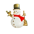 Festive Christmas snowman brooch pin with red scarf and broomstick in gold plating - Santa Claus