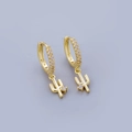 Detail of gold hoop earrings with white zircon crystals and cactus pendant charms - Cactus Zirconia Earrings - Gold