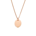 Detailed view of polished rose gold oval pendant necklace with a fine cable chain links - Rose Gold