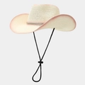 Vintage Stroh-Cowboyhut mit rosa Verlaufsrand und Strassband für Strand-Sonnenschutz - Creme