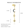 925 sterling silver gold moon and star drop earrings with blue cubic zirconia - Star Moon Dangle (E4783)