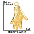 Detailed view of Hamsa Hand pendant in gold with precise dimensions 24mm by 15mm - Pendant / Gold Color Pendant