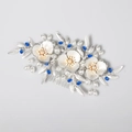 Silver bridal hair comb featuring white pearls and blue crystal floral leaves - 2# Silver Hair Comb