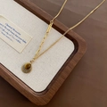 Golden asymmetrical chain necklace featuring an oval tiger eye stone pendant - Tiger Eye Style (05-B12)