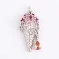 Pendentif cornet de glace micro-pavé avec pierres colorées et goutte orange - Crème glacée (Grande) / Or blanc