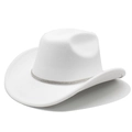 Chapeau de cowboy blanc classique à large bord avec une bande décorative en strass argentés - M (56-58cm) / Blanc