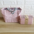 Pink three-layer wheat straw lunch box set with 900ml capacity and matching carrying bag - 900ml Wheat Straw 3-Layer Lunch Box (Pink) + Pink Bag