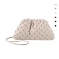 Chic beige woven cloud bag with pleated soft leather and crossbody strap - Off-white