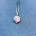 Silver necklace featuring a pink heart-shaped stone pendant with a diamond halo - Pink Pendant Only (Without Chain)