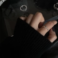 Minimalist silver geometric ring with black zircon stone and adjustable open design - No. 46 Open Ring