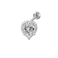 Macro di orecchino a cuore in argento con zircone e perle su sfondo bianco per cartilagine - Stile Cuore Avvolto Perla Gemma Chiara Argento (24032901-8)